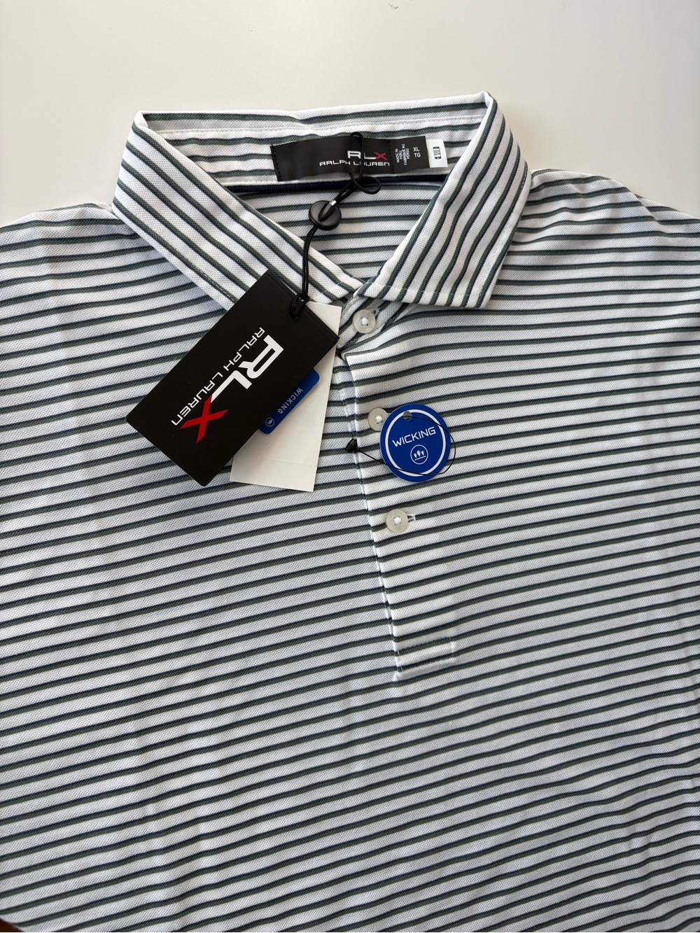 RLX Ralph Lauren Men’s XL Performance Striped Golf Polo Wicking NWT